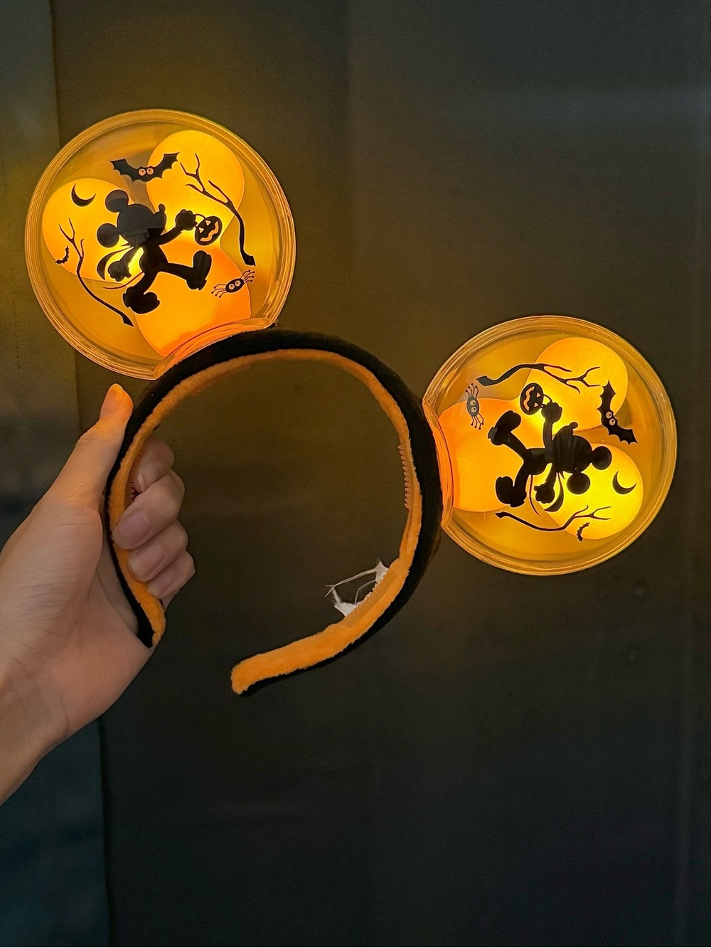 Disney Parks Mickey Mouse Halloween Balloon Light Up Ears Headband Orange RARE